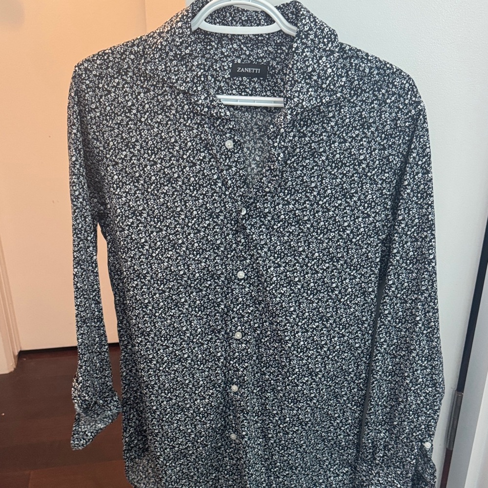 Black and White Floral Button Down Shirt